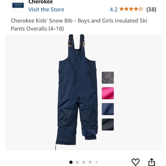 Cherokee Kids' Snow Bib - Boys and Girls Insulated Ski Pants Overalls 3T - Picture 8 of 8